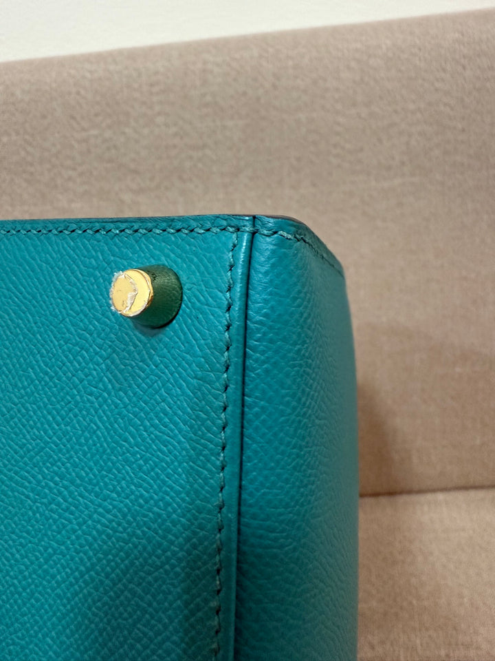 Hermes Kelly 28 in Bleu Paon Epsom Sellier Leather GHW Stamp D 2019
