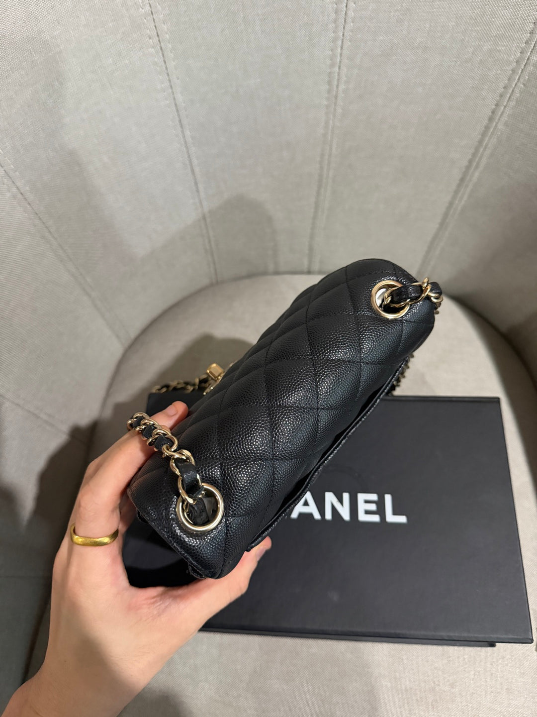 CHANEL series 23 17C Black Caviar LGHW Square mini flap bag with edge stitchings RARE combo 2016/2017