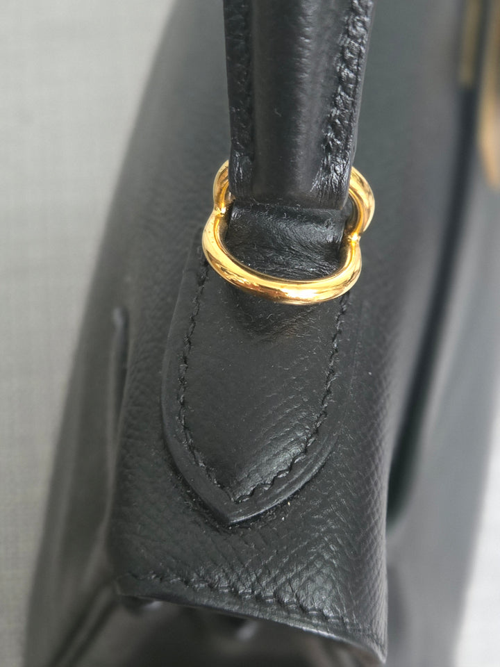 Hermes Noir/Black Epsom Leather GHW Kelly 28 stamp N 2010