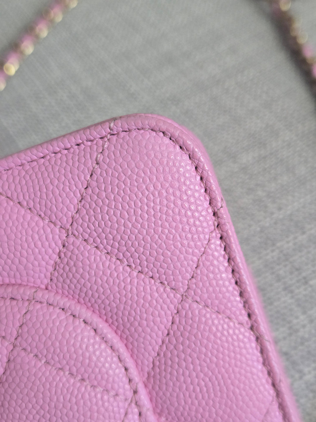 Chanel 23P Collection 2023 Mauve undertone Pink Caviar Champagne GHW Classic Wallet on chain (WOC)