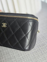 Load image into Gallery viewer, Chanel Black Caviar champagne GHW Small Vanity Case with Chain
