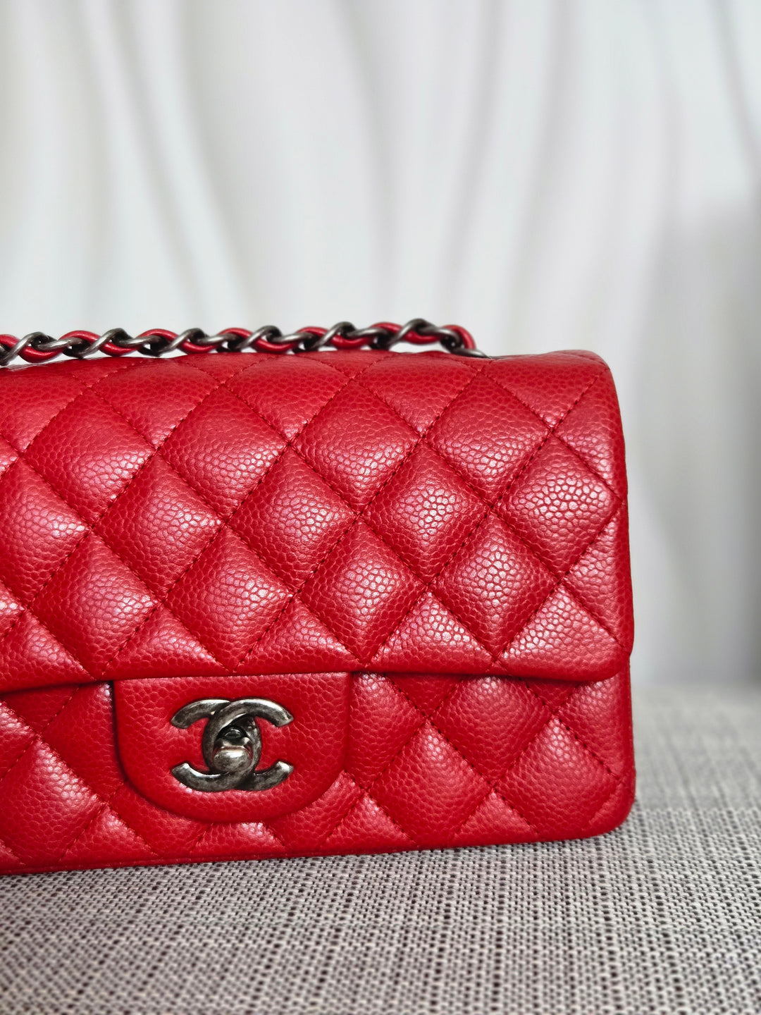 CHANEL series 21 15B collection Red lipstick caviar Ruthenium Hardware Mini Rectangular Flap Bag 2015 15B collection