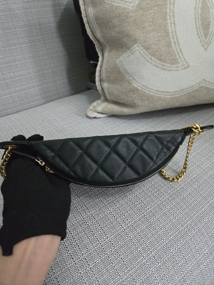 Chanel 24B 2024 Fall/Winter Black Caviar GHW Sweetheart Adjustable chain Waist Bag/Fanny Bag/Bum Bag