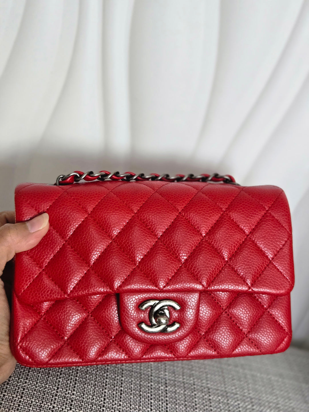 CHANEL series 21 15B collection Red lipstick caviar Ruthenium Hardware Mini Rectangular Flap Bag 2015 15B collection