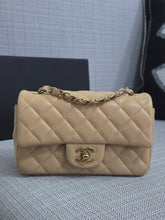 Load image into Gallery viewer, Chanel 22C 2022/2023 Cruise Collection Beige Lambskin Classic Mini Rectangular Flap Bag with Champagne GHW
