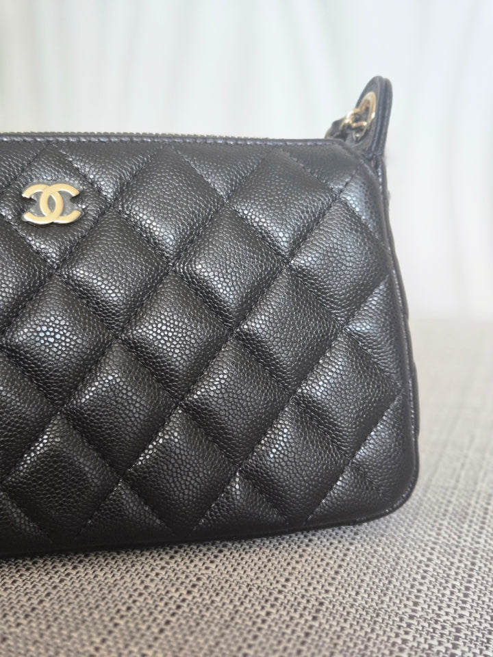CHANEL new style Clutch/Wallet on Chain WOC in Black caviar LGHW and Burgundy lining 2025