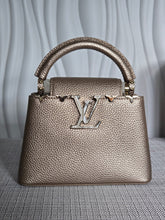 Load image into Gallery viewer, LOUIS VUITTON LV Metallic Taurillon Embellished Flower Crown Mini Capucines in Gold
