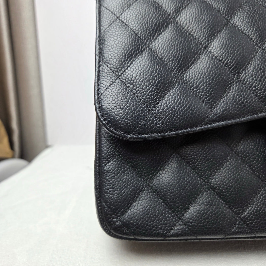 CHANEL series 16 Black Caviar GHW Jumbo Timeless Classic Double Flap Bag 2012