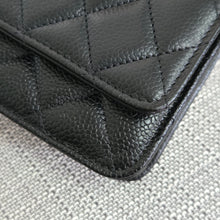 Load image into Gallery viewer, Chanel Black Caviar Classic Wallet on chain (WOC) with silver hardware
