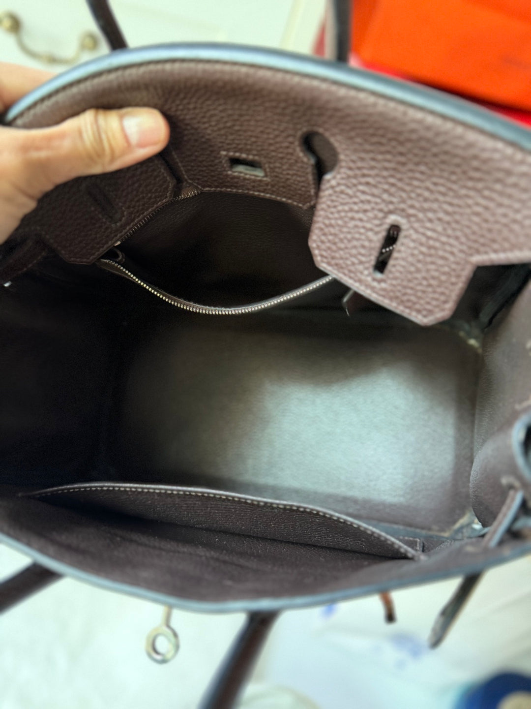 HERMES Cacao Togo Leather PHW Birkin 25 Stamp M in sq