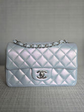 Load image into Gallery viewer, Chanel 21K collection 2021 Iridescent Light Blue Calf skin SHW Mini Rectangular Flap Bag
