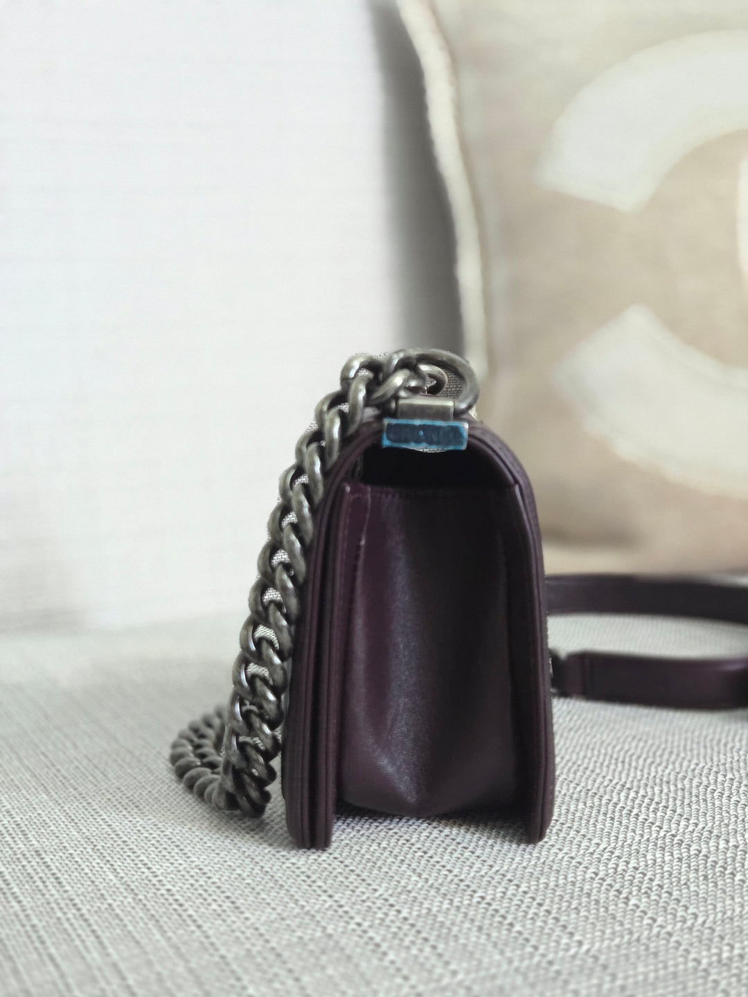 Chanel series 21 2015 Burgundy Lambskin Stingray Le Boy Flap Bag with RHW size Small