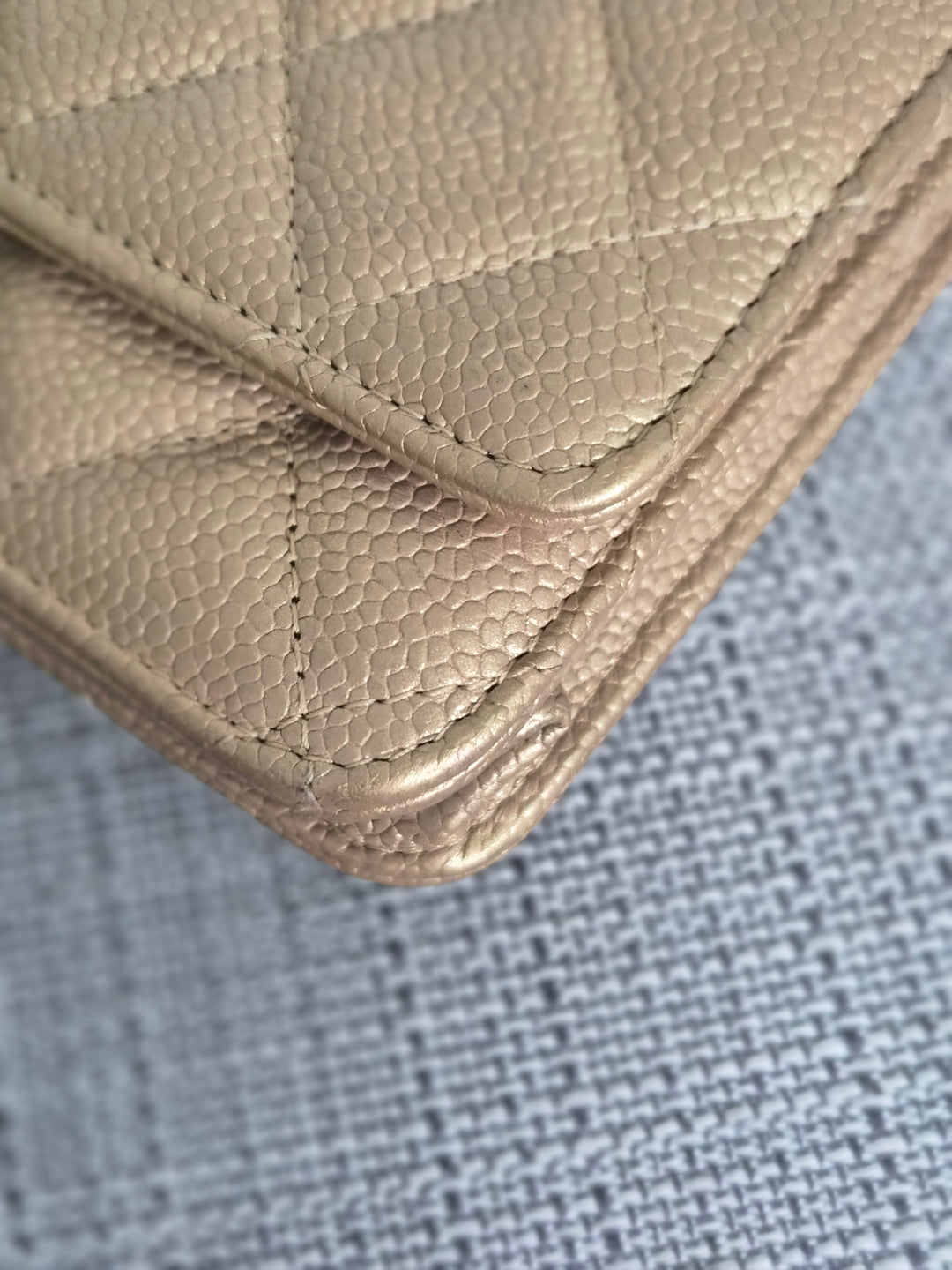 CHANEL series 20 2015 15B collection Gold Caviar Aged GHW Classic Wallet On Chain (WOC)
