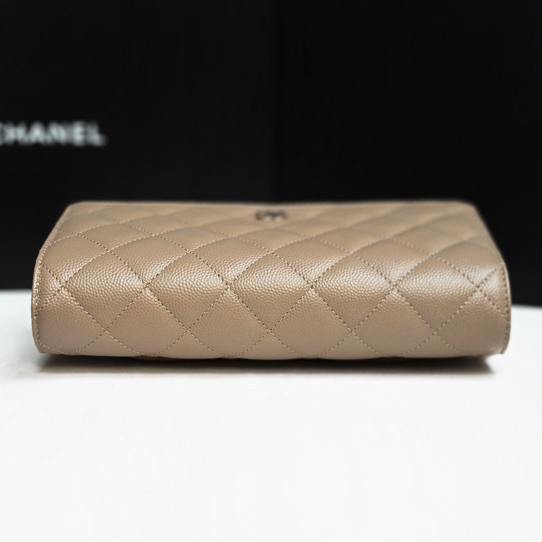 CHANEL 22A collection 2022 Dark Beige Caviar LGHW Classic Wallet On Chain (WOC)