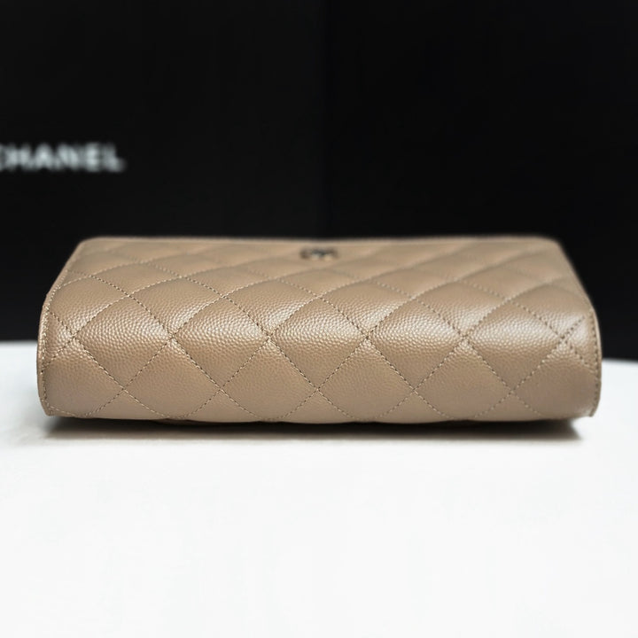 CHANEL 22A collection 2022 Dark Beige Caviar LGHW Classic Wallet On Chain (WOC)