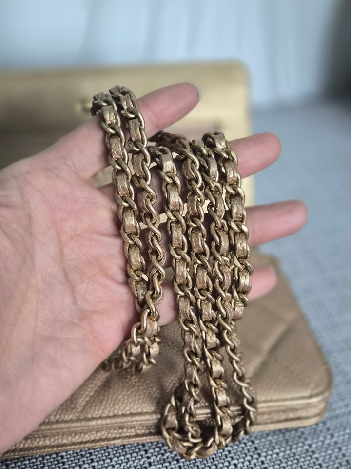 CHANEL series 20 2015 15B collection Gold Caviar Aged GHW Classic Wallet On Chain (WOC)