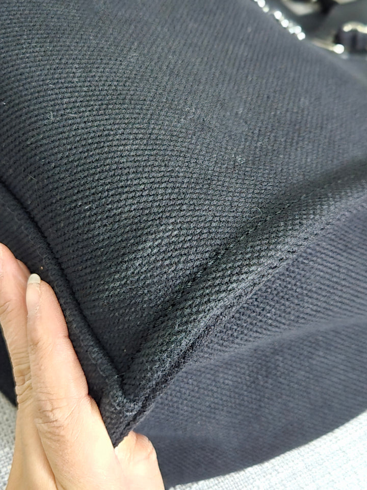 Chanel 20S 2020 Spring/Summer Collecion Black Canvas With Pearl Embossed Deauville Tote Bag with Leather Top Handle Size Medium/Large