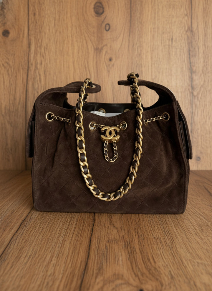 CHANEL 26C 2025/2026 Brown Suede Leather Aged GHW 25 Hobo Bag size Small
