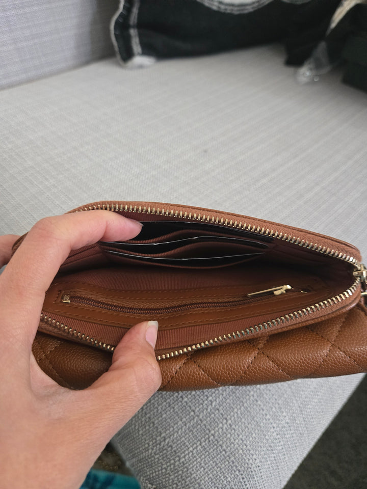 Chanel 2023 Caramel Brown Caviar Champagne GHW New Style Wallet on chain (WOC)