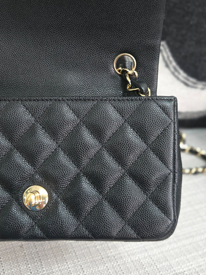 Chanel series 26 18B Collection Black Caviar Classic Mini Rectangular Flap Bag with champagne GHW