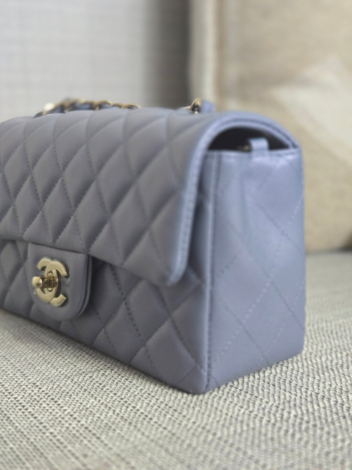 Chanel 22B Iridescent Light purple lambskin champagne GHW Mini Rectangular Flap Bag