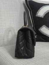 Load image into Gallery viewer, Chanel Black Caviar Champagne GHW Coco Handle Flap Bag size Small with Detachable Strap
