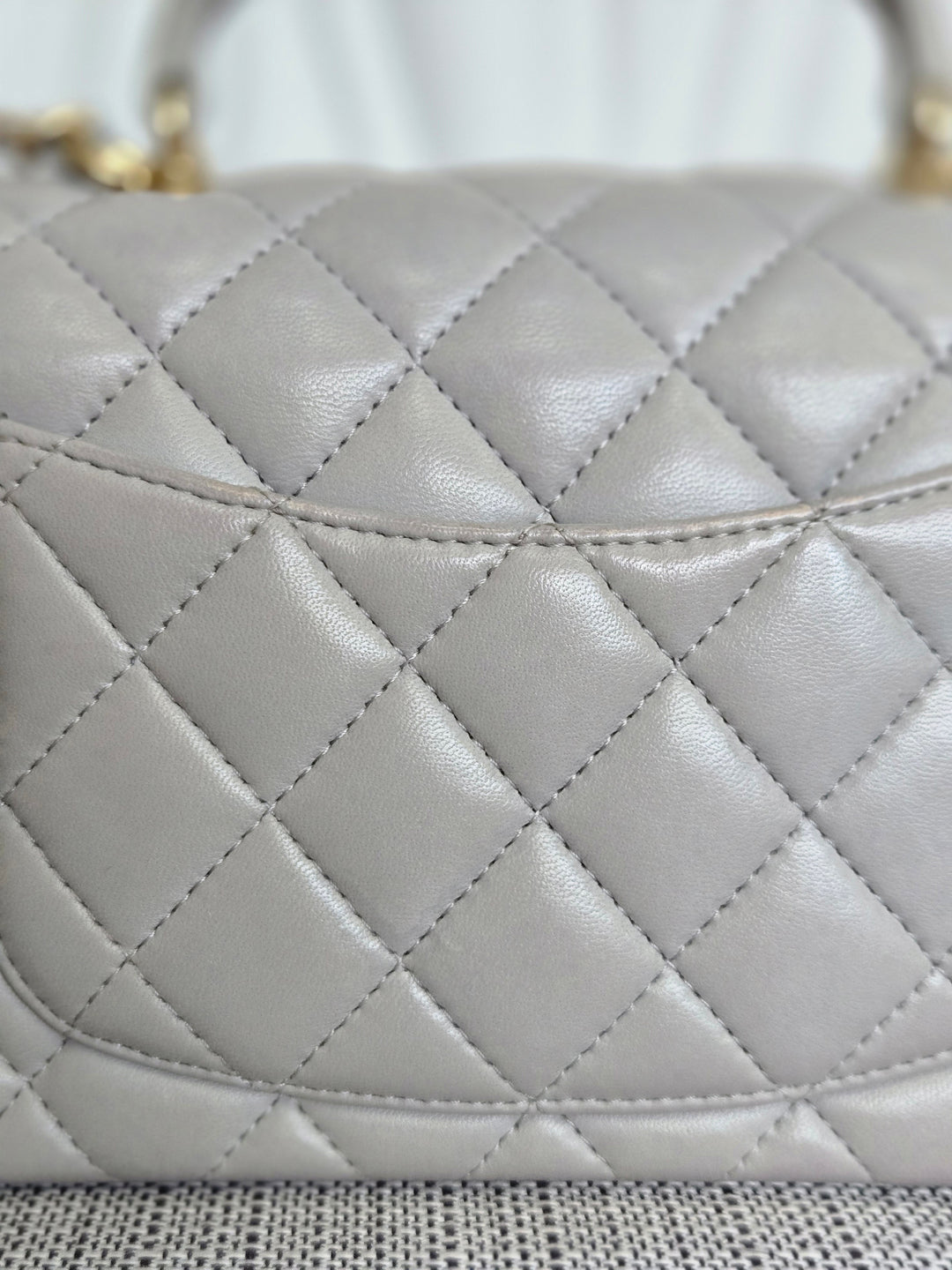 CHANEL 21A light Grey Lambskin Aged GHW Mini Rectangular Flap Bag with Top Handle
