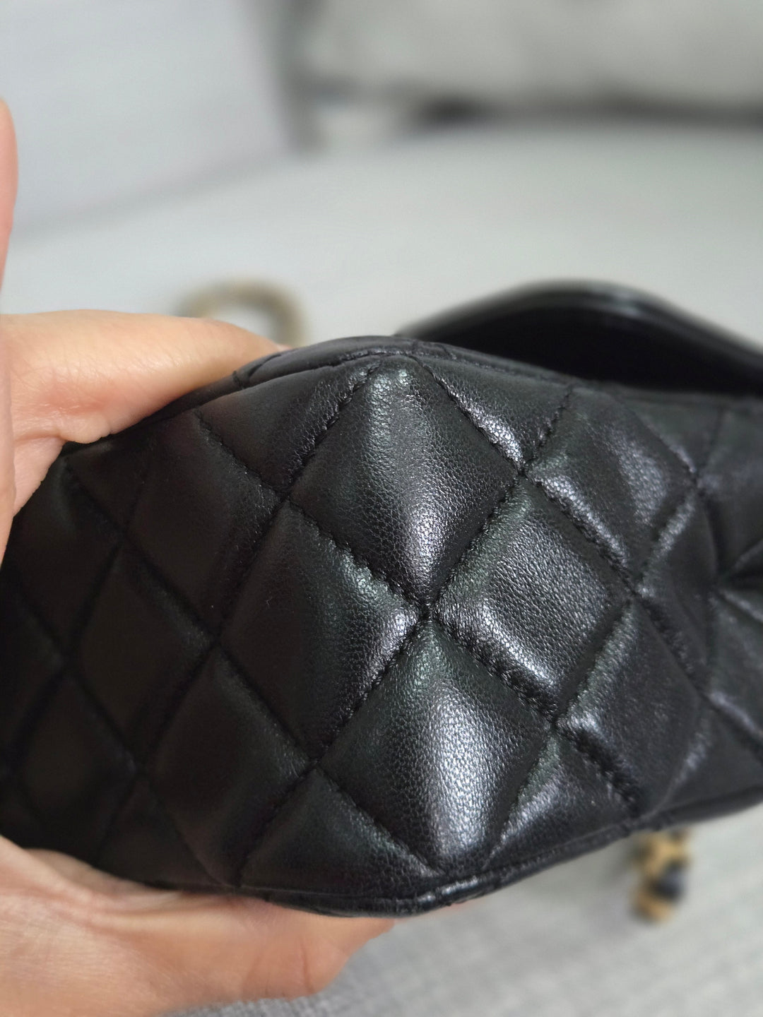 Chanel Black Lambskin Mini Rectangular Flap Bag with Top Handle GHW