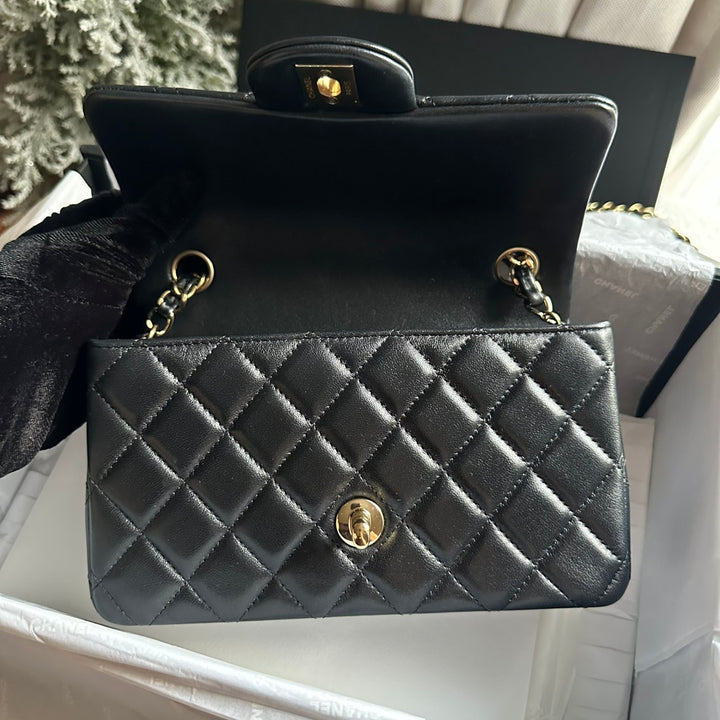 CHANEL Black Lambskin LGHW Mini Rectangular Flap Bag