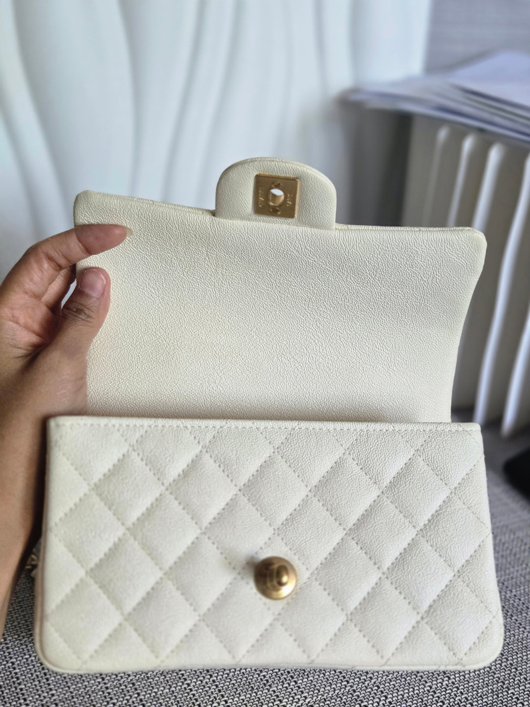 CHANEL 21S Series 31 White Caviar Aged GHW Top Handle Mini Rectangular Flap Bag