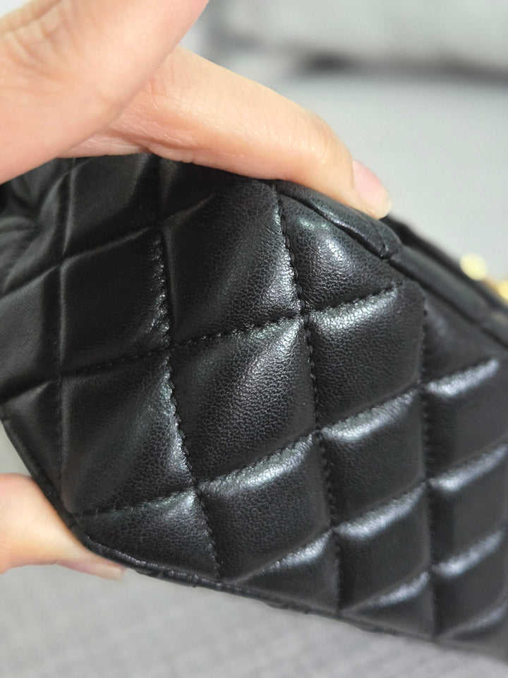 Chanel Black Lambskin Mini Rectangular Flap Bag with Top Handle GHW