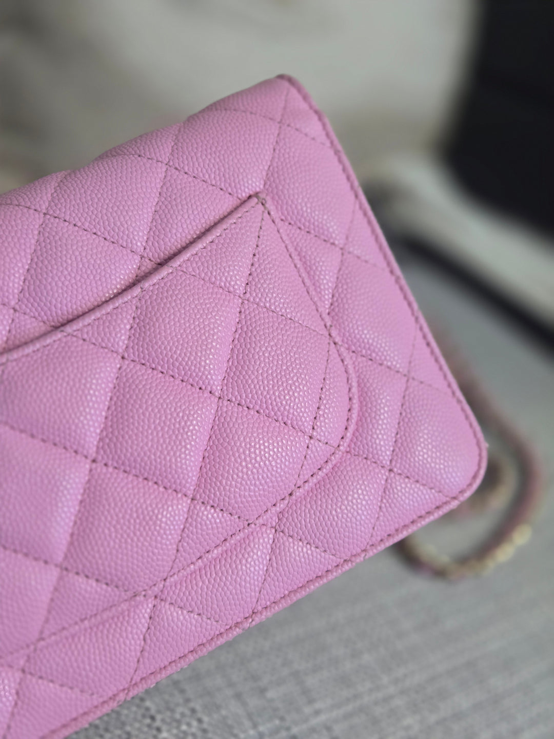 Chanel 23P Collection 2023 Mauve undertone Pink Caviar Champagne GHW Classic Wallet on chain (WOC)
