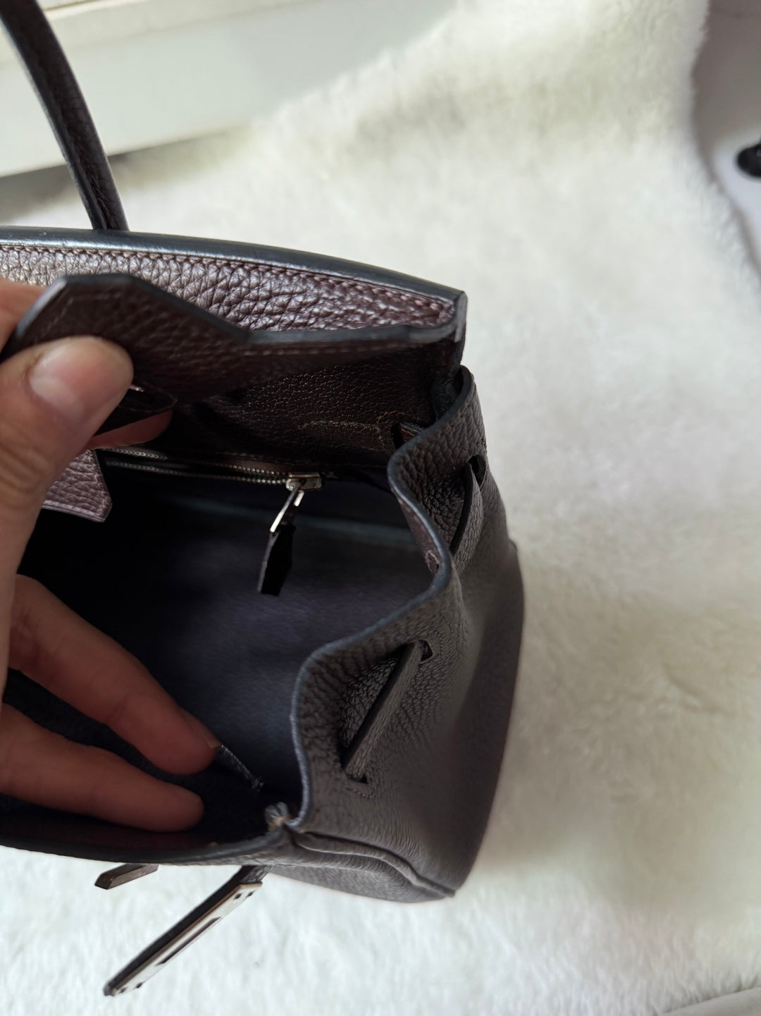 HERMES Cacao Togo Leather PHW Birkin 25 Stamp M in sq