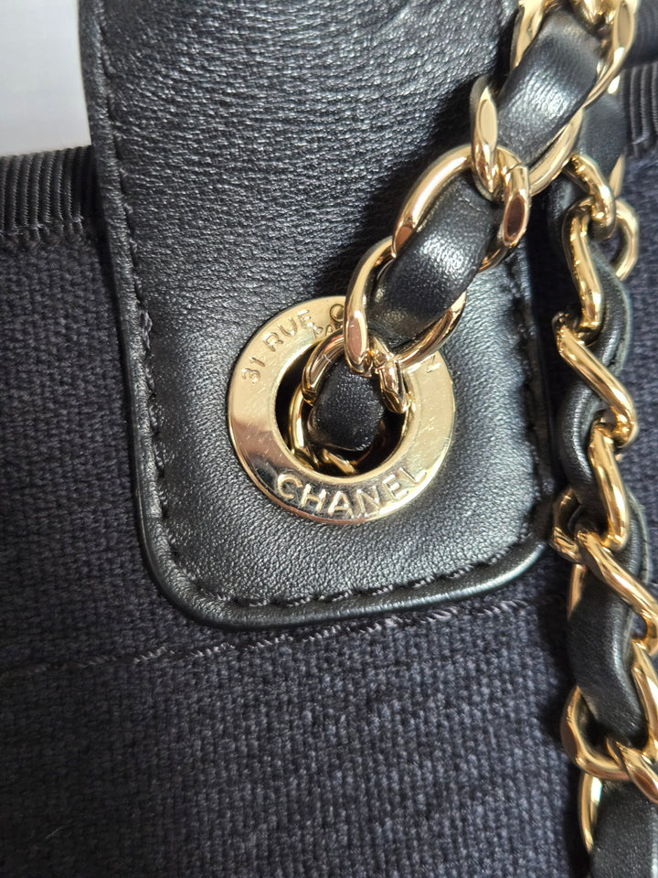 Chanel 22B Collection 2022 Black Tweed Small Deauville Tote with Top Handle with LGHW