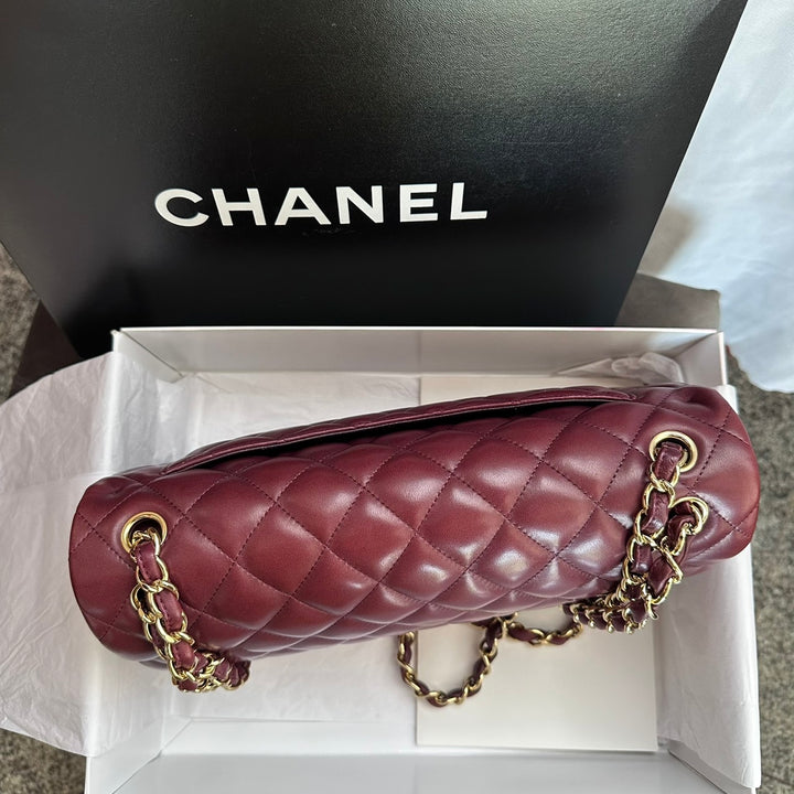 CHANEL series 16 Burgundy Lambskin LGHW Jumbo Timeless Classic Double Flap Bag 2012