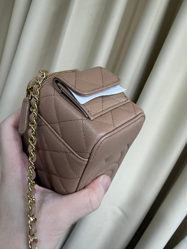 CHANEL Dark Beige Caviar Quiled Polly Pockets Cargo Small Vanity Case with Aged GHW