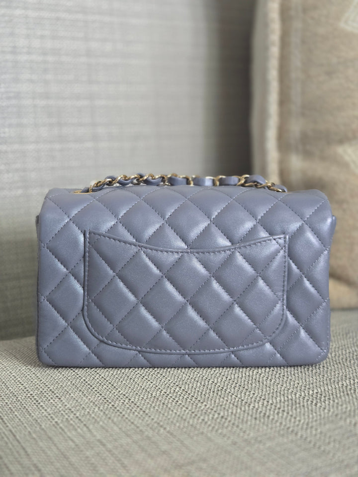 Chanel 22B Iridescent Light purple lambskin champagne GHW Mini Rectangular Flap Bag