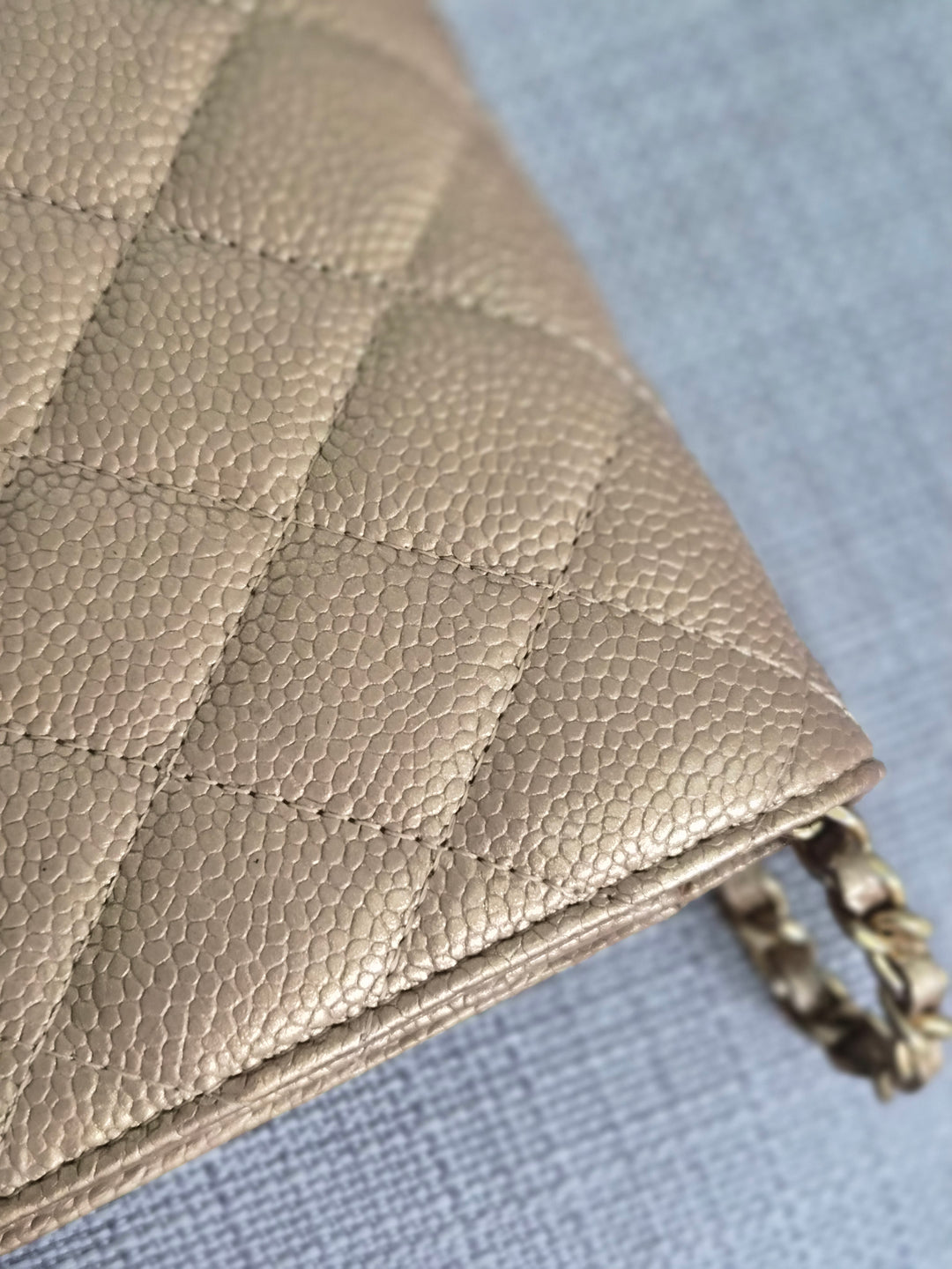 CHANEL series 20 2015 15B collection Gold Caviar Aged GHW Classic Wallet On Chain (WOC)