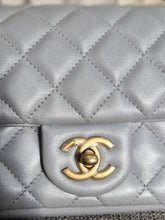 Load image into Gallery viewer, CHANEL Pearl Twist Pearly Silver Light Blue Lambskin Mini Flap Bag
