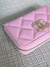 Load image into Gallery viewer, Chanel 23P collection 2023 Mauve undertone Pink Caviar Big Logo LGHW Zippy Coin Purse 2023 with mint green lining
