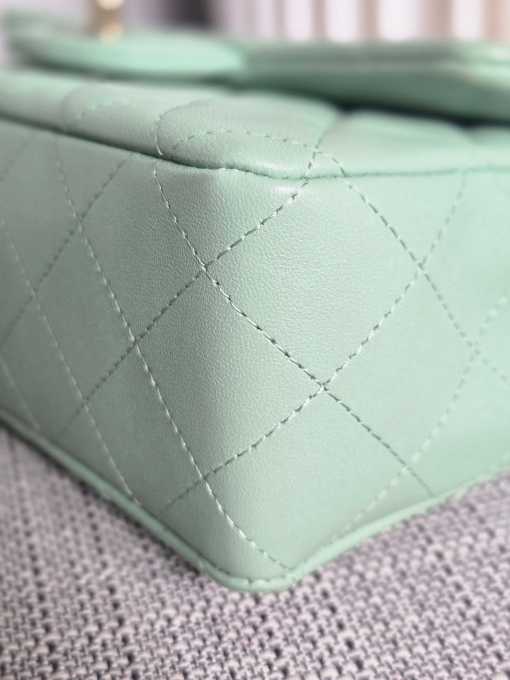 Chanel 24S collection 2024 Pastel Green Lambskin Champagne GHW Classic Mini Rectangular Flap Bag