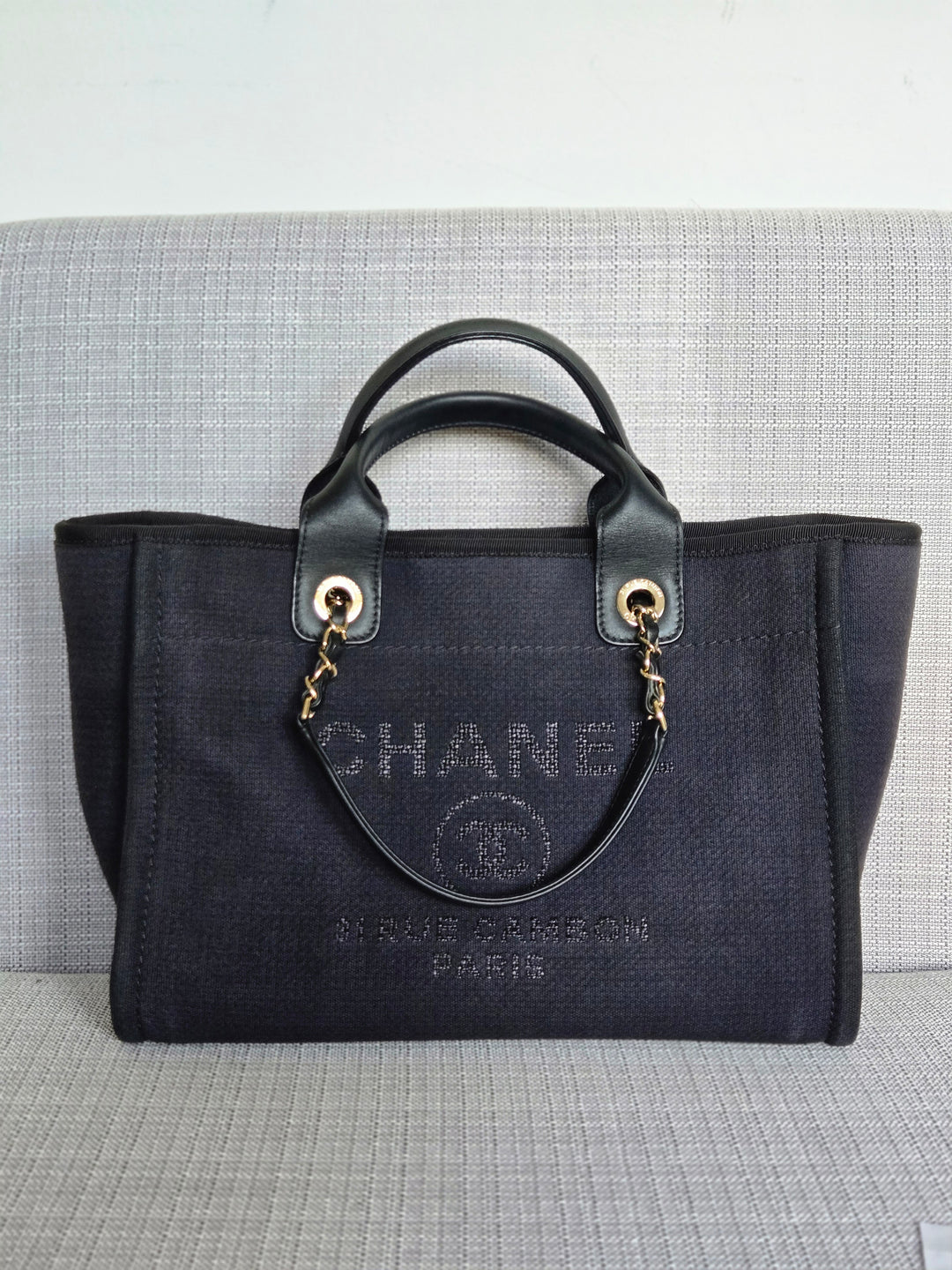 Chanel 22B Collection 2022 Black Tweed Small Deauville Tote with Top Handle with LGHW