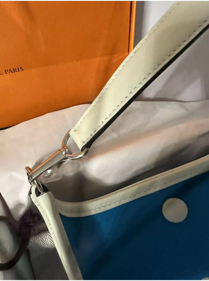 Hermes Mini Evelyn 2024 W Stamp Blue Azteque / Vert Fizz / Mint Toile / Swift Neo