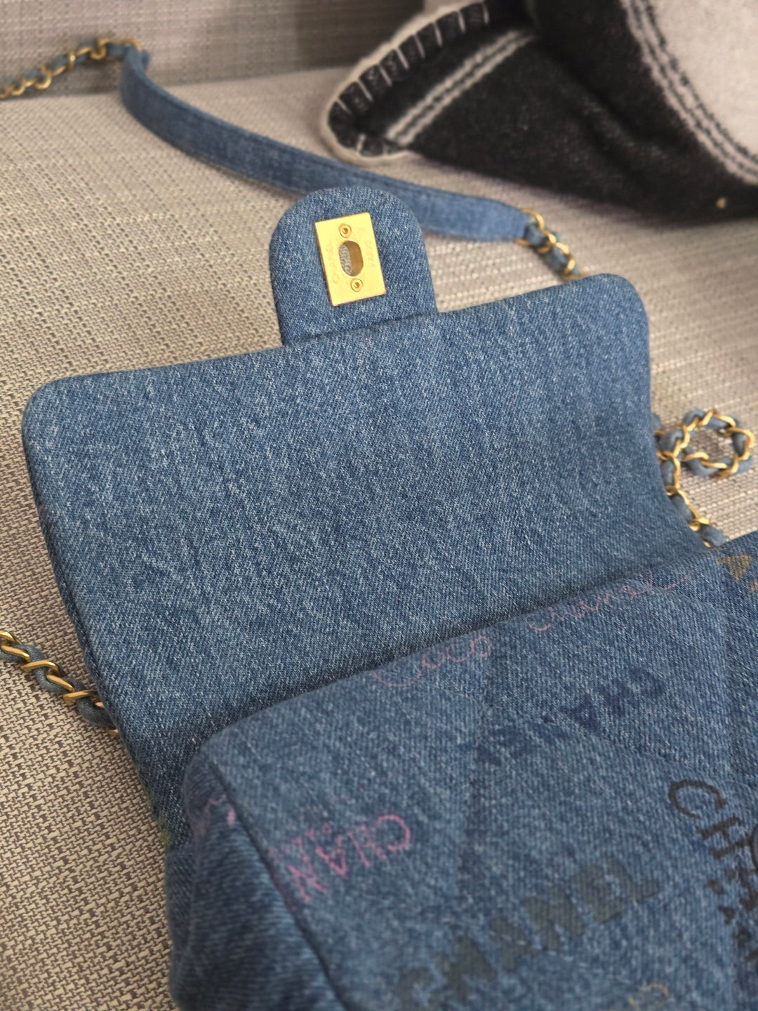 Chanel 22P Blue Denim Mood Flap Bag size Small with aged GHW