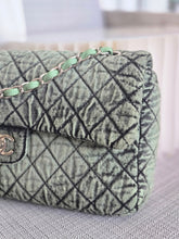 Load image into Gallery viewer, CHANEL Green Denimpression SHW size Jumbo Single Flap Bag
