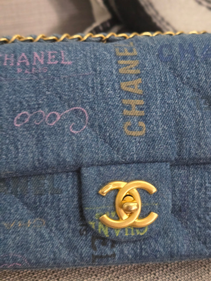Chanel 22P Blue Denim Mood Flap Bag size Small with aged GHW