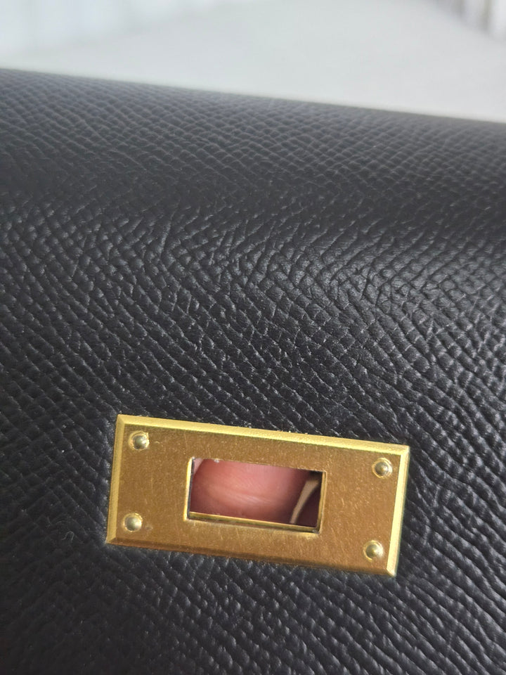 Hermes Noir/Black Epsom Leather GHW Kelly 28 stamp N 2010