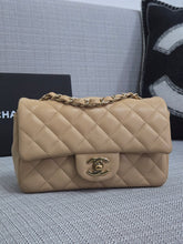 Load image into Gallery viewer, Chanel 22C 2022/2023 Cruise Collection Beige Lambskin Classic Mini Rectangular Flap Bag with Champagne GHW
