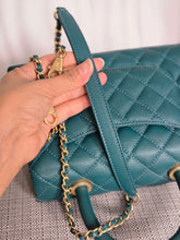 Load image into Gallery viewer, CHANEL series 27 2018 Teal caviar aged GHW SMALL coco handle flap bag with detachable strap
