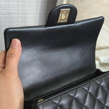 Load image into Gallery viewer, Chanel Black Lambskin Top Handle Mini Rectangular Flap Bag with Champagne GHW
